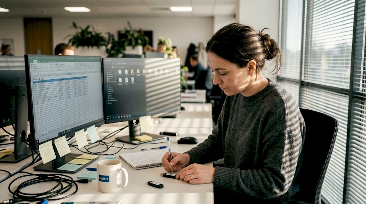 Master social media evidence for UK litigation: 2026 guide 1 Forensic analyst documenting evidence handling in office