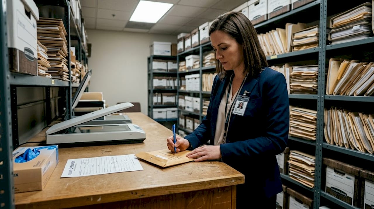 Remote forensics for UK legal teams: key principles 2 Paralegal labeling evidence envelope records room