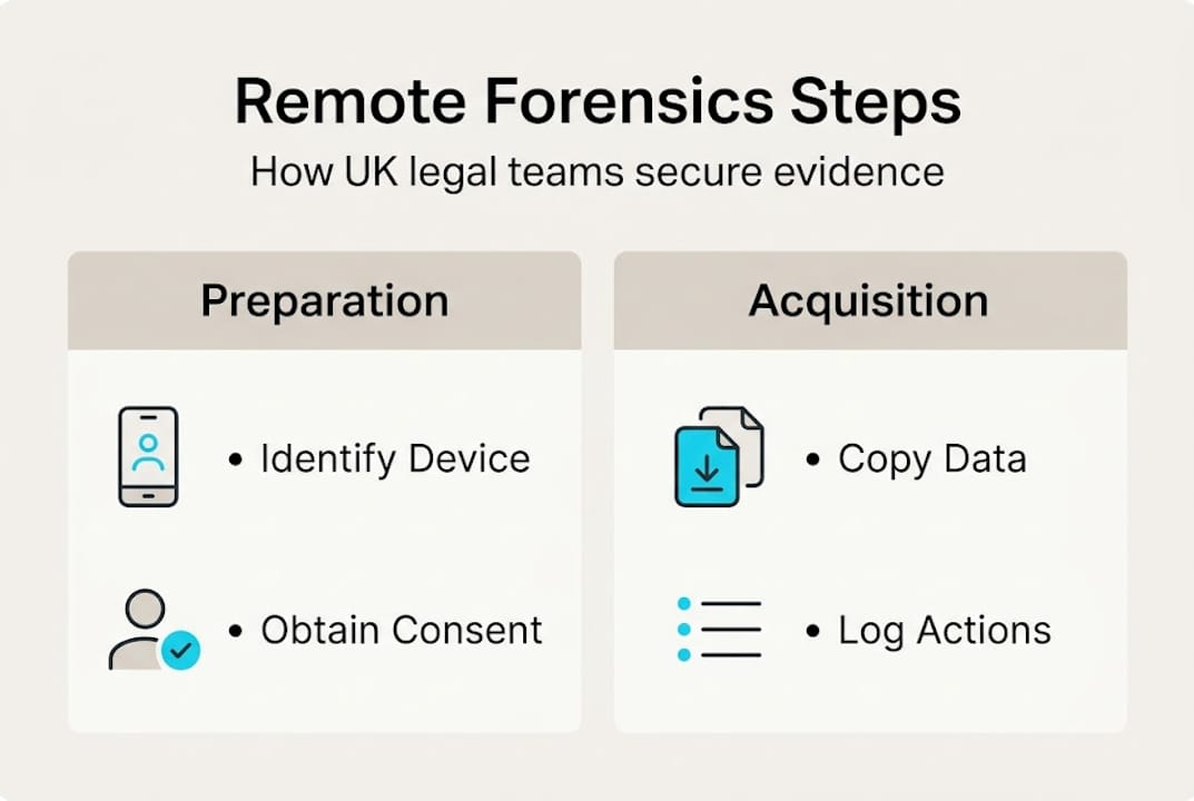 Remote forensics for UK legal teams: key principles 1 Infographic outlining remote forensics process