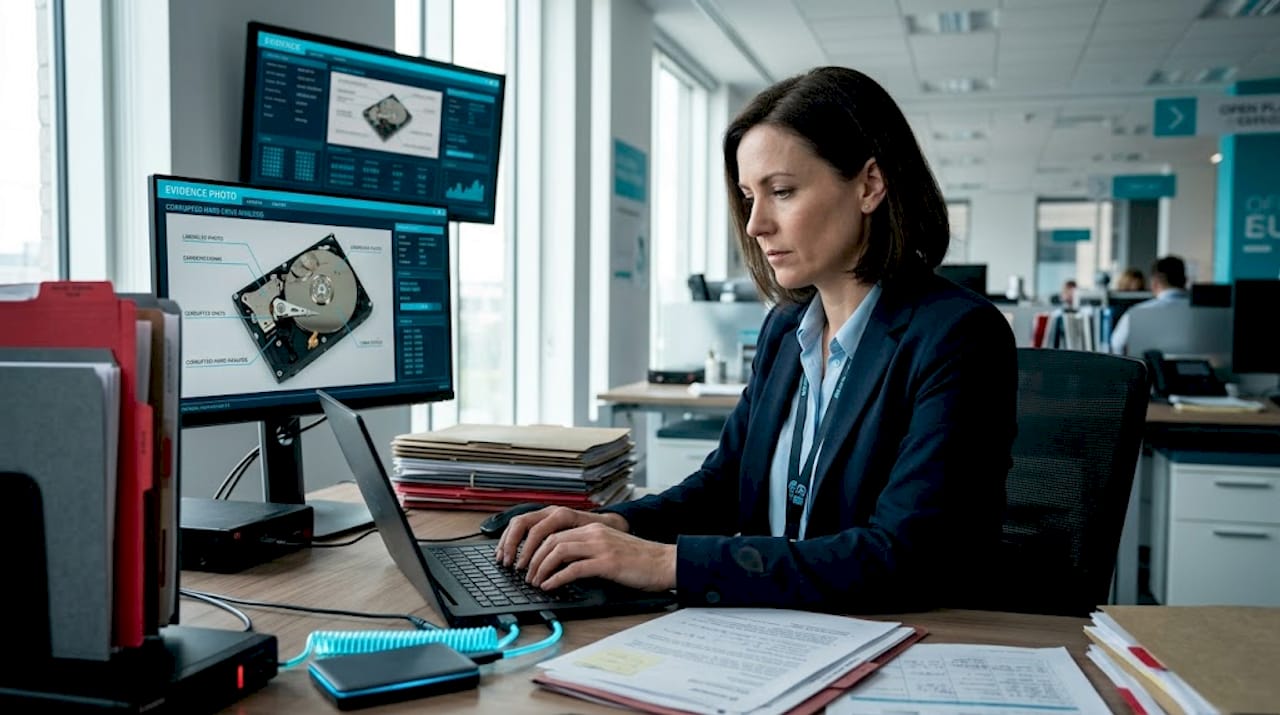 Why forensic documentation defines your investigation outcome 2 Forensic expert typing and checking documents