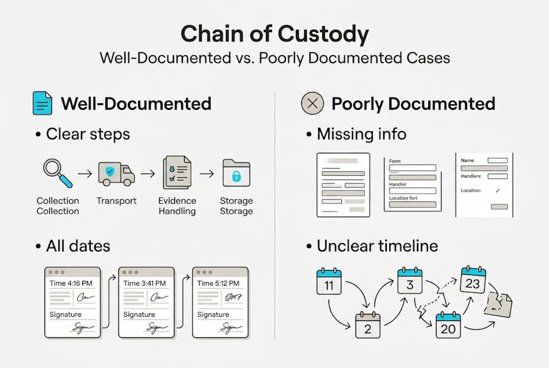 Why forensic documentation defines your investigation outcome 1 Infographic comparing strong vs weak chain of custody
