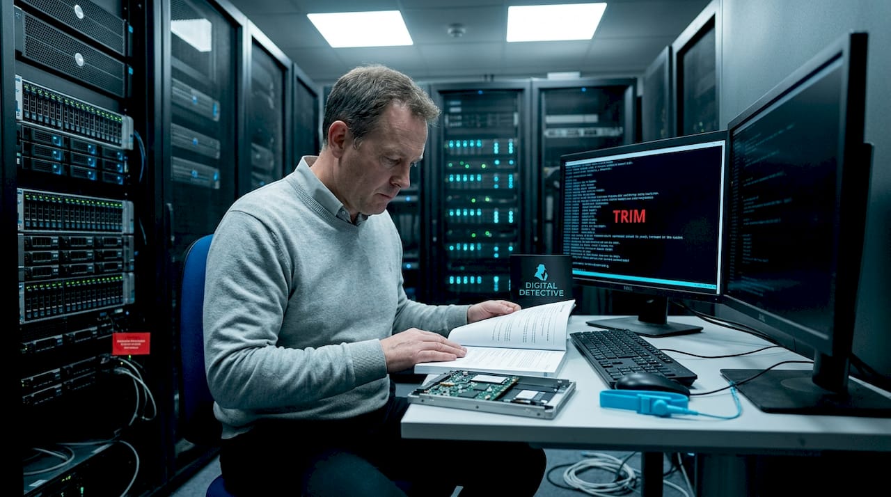 Advantages of forensic imaging for digital investigations 2 Technician examines SSD in server room