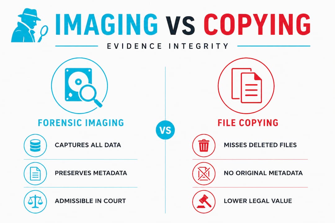 Advantages of forensic imaging for digital investigations 1 Infographic comparing forensic imaging and file copying