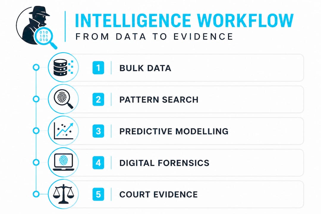 How data analysis transforms UK law enforcement investigations 2 Infographic on intelligence workflow five key stages