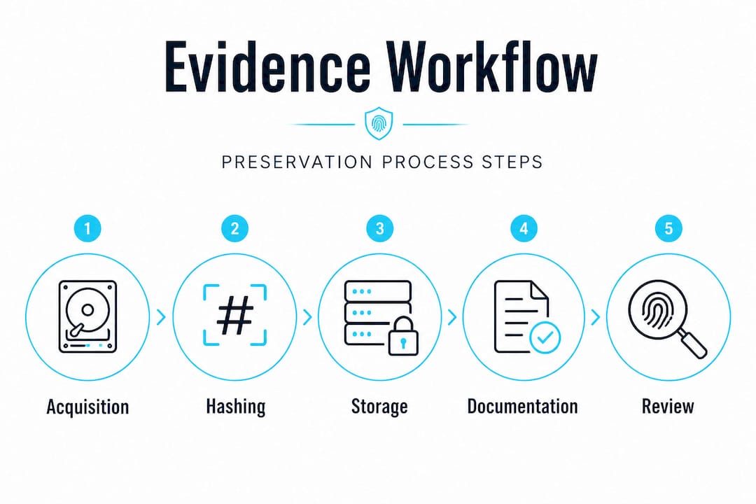 Why preserving digital evidence is critical to your case 2 Infographic showing digital evidence workflow steps