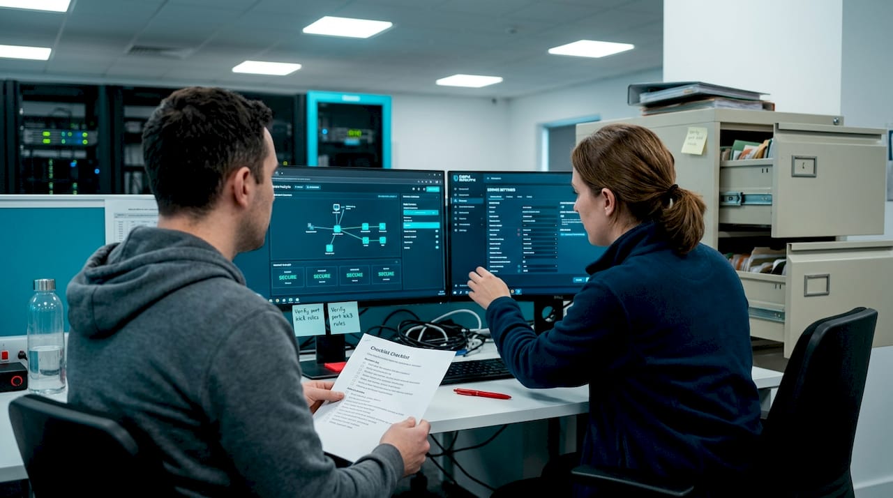 Practical corporate data protection tips for UK managers 2 IT staff adjusting firewall and data security settings