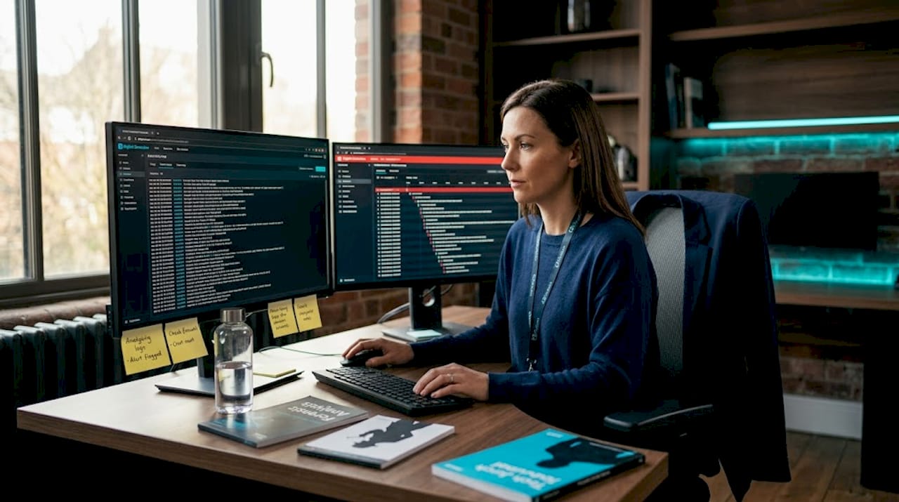 Malware detection strategies for UK legal and corporate teams 1 Security analyst reviewing network logs at desk