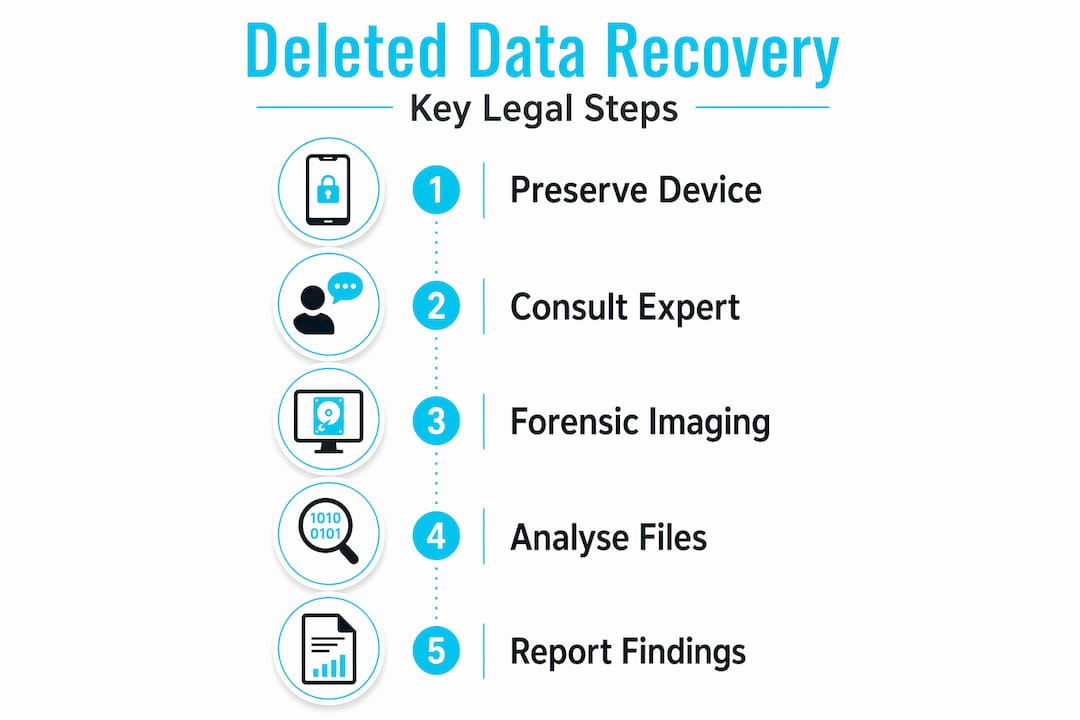 Why recover deleted data: a guide for UK legal professionals 2 Infographic showing deleted data recovery steps