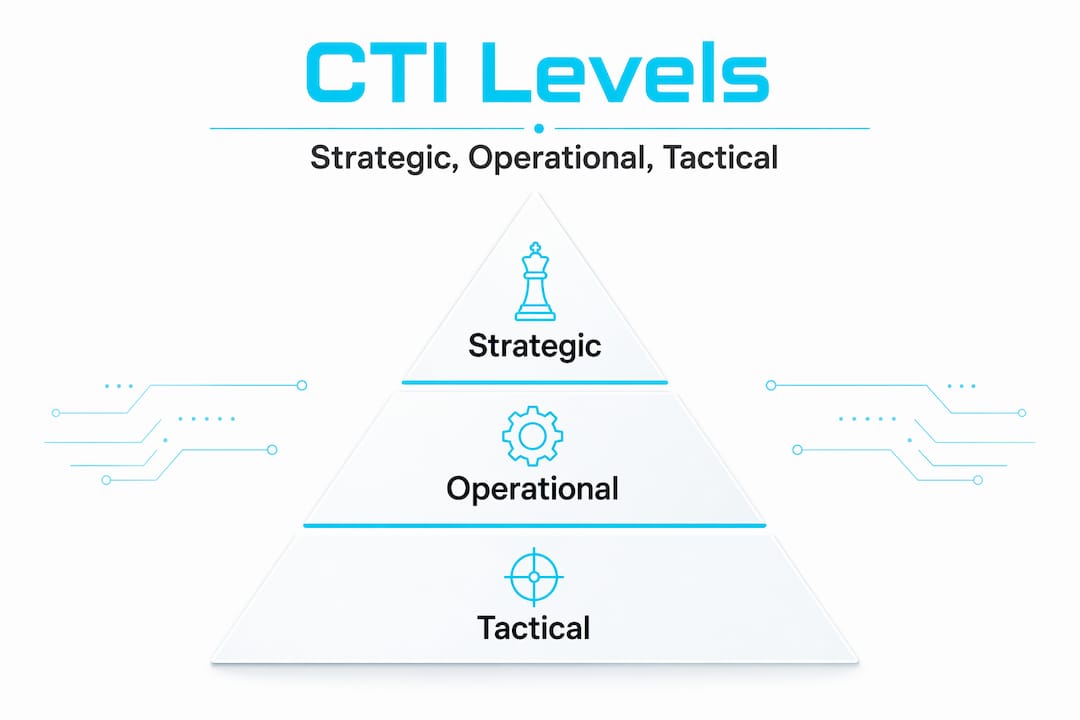What is cyber threat intelligence? A 2026 guide 1 Hierarchy pyramid of strategic operational tactical CTI levels
