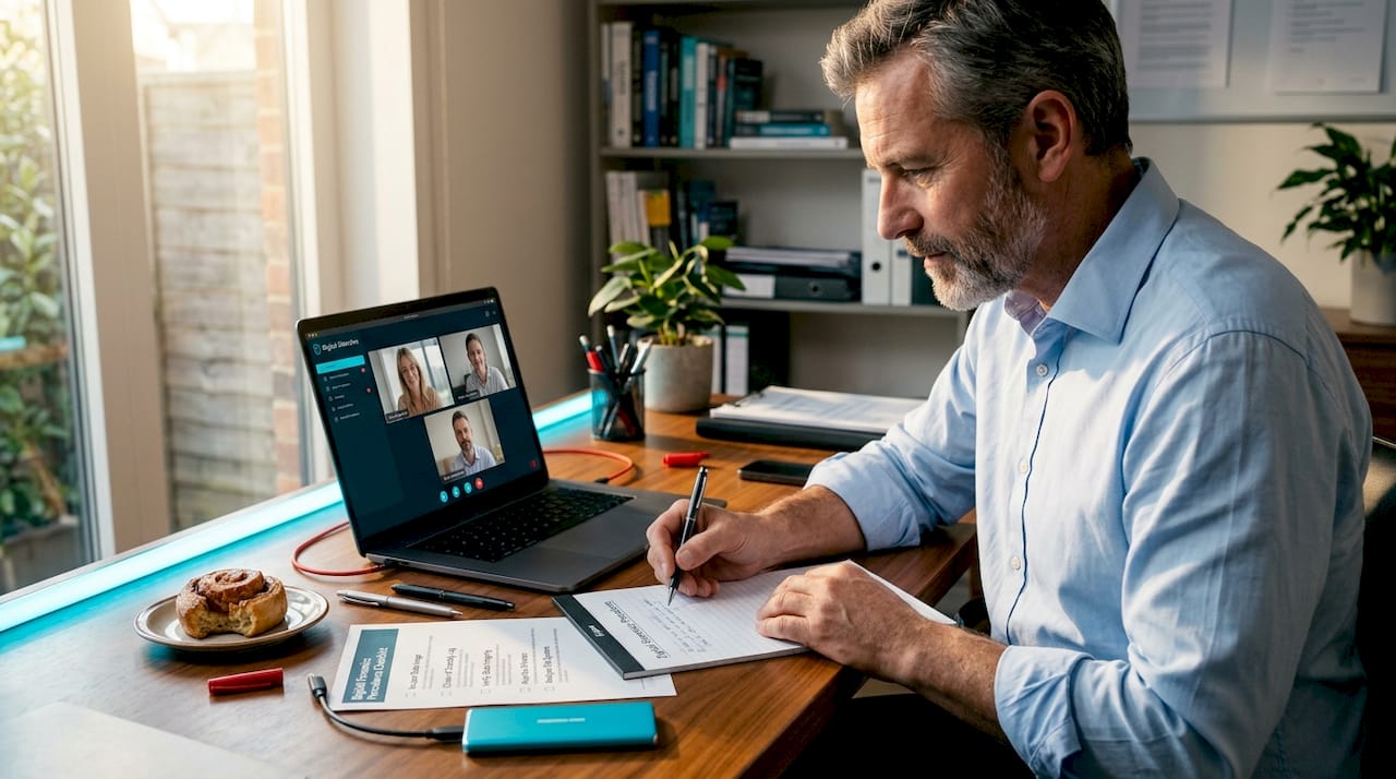 What is remote evidence collection explained 1 Investigator holding remote meeting at dining table