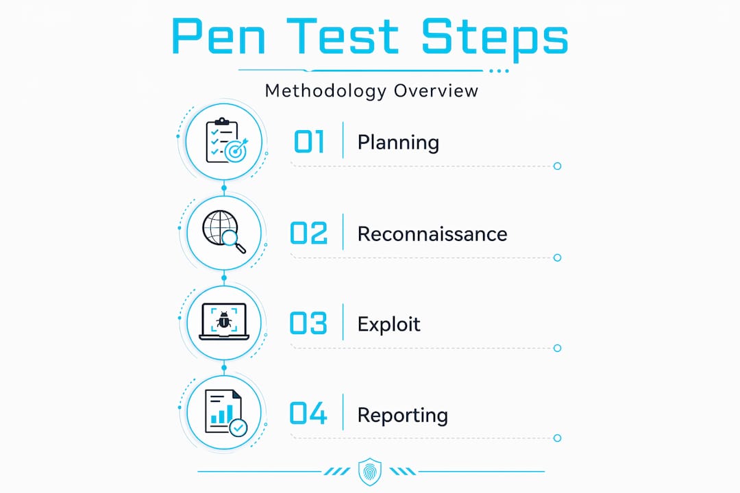 The role of penetration testing in cybersecurity 1 Infographic showing four penetration testing steps