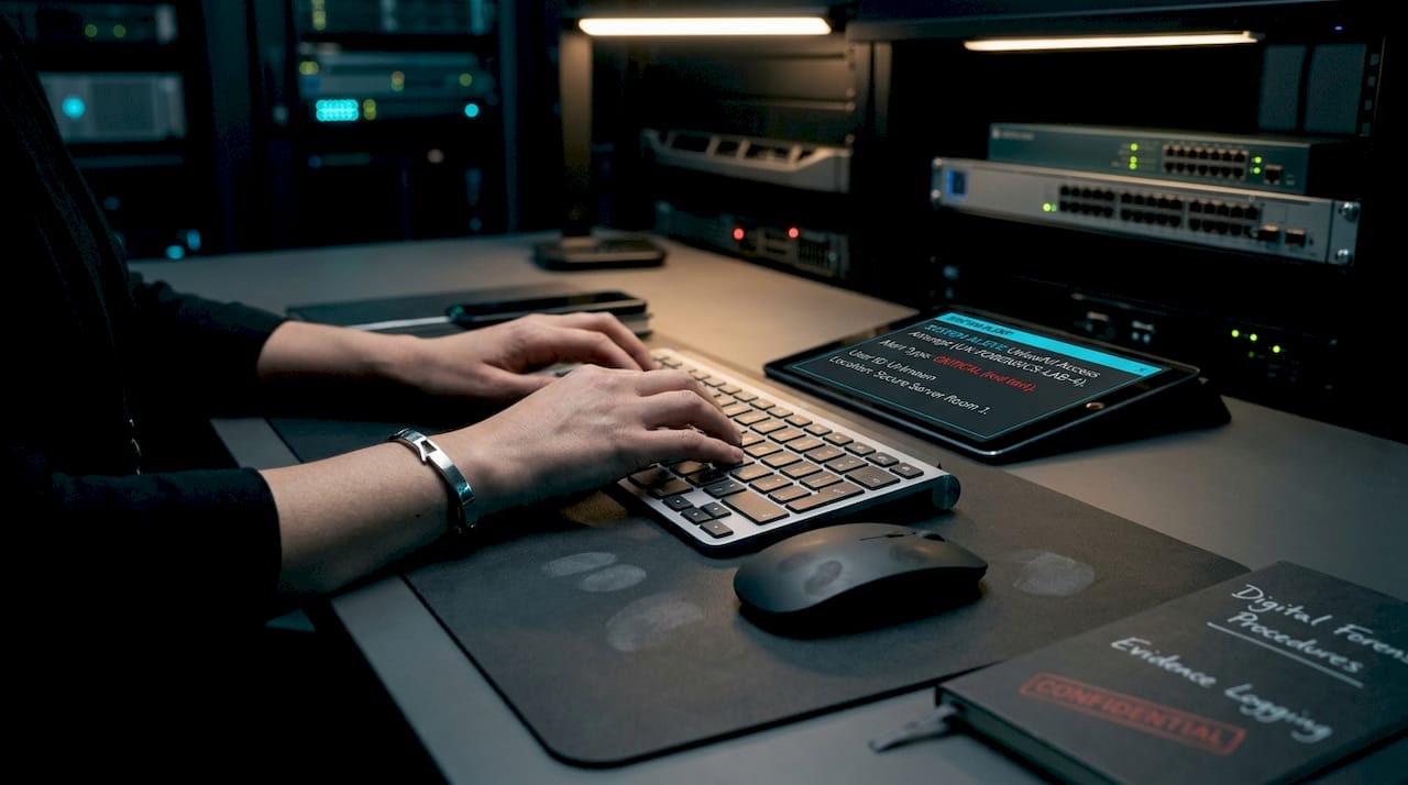 Forensic readiness explained for legal and business teams 1 Hands typing forensic readiness commands in server room