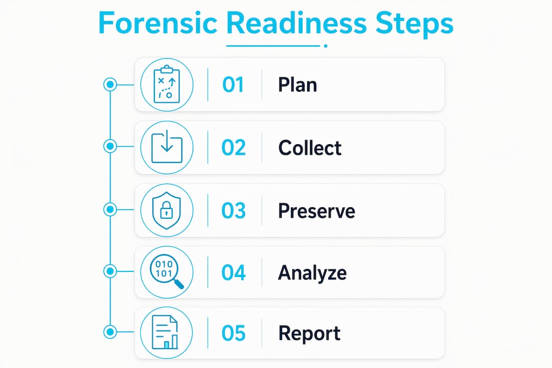 Forensic readiness explained for legal and business teams 2 Infographic illustrating forensic readiness steps