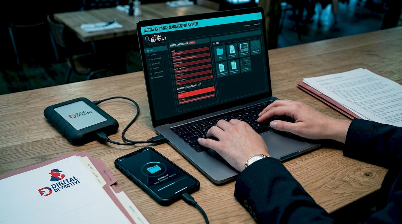 Why secure evidence storage matters for legal cases 2 Hands working on digital evidence management system