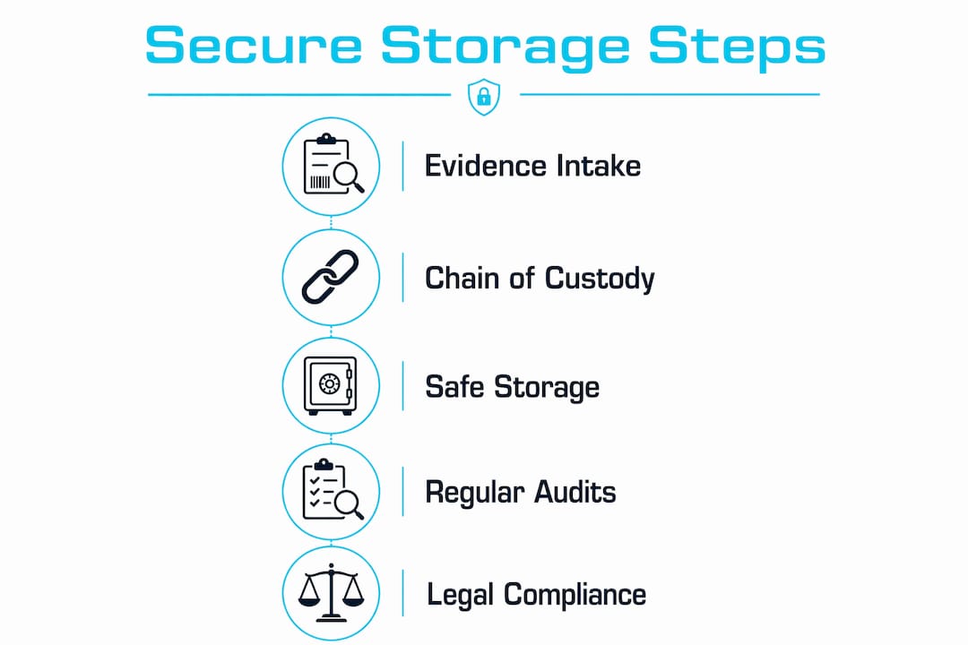 Why secure evidence storage matters for legal cases 1 Infographic illustrating secure evidence storage steps