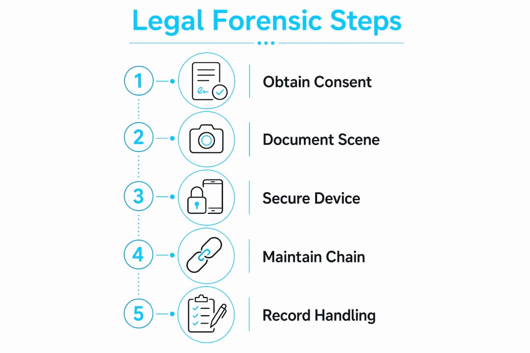 Mobile forensic investigations: a 2026 practitioner's guide 2 Infographic showing legal steps in forensic investigation
