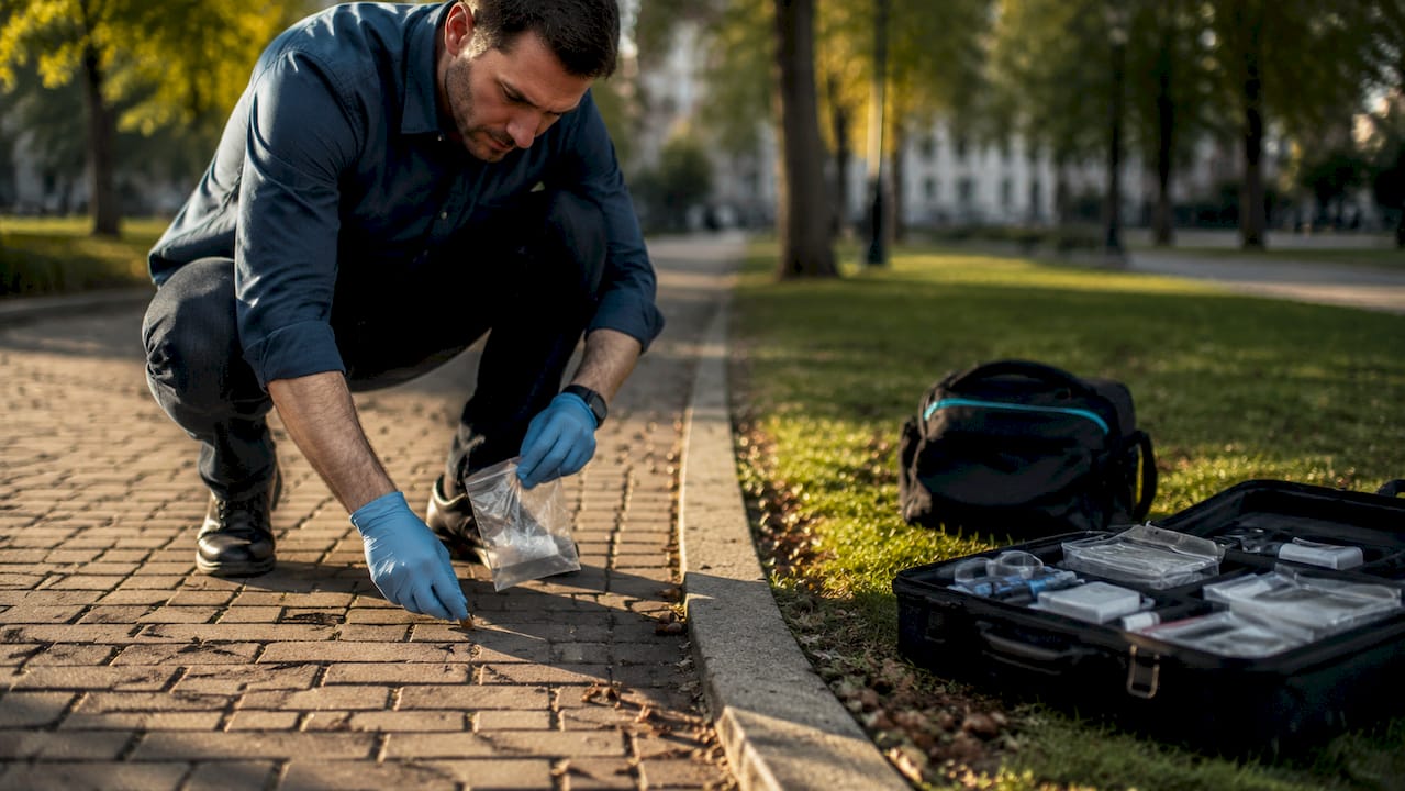 Forensic science cases: key lessons for legal teams 1 Investigator collecting chewing gum evidence outdoors