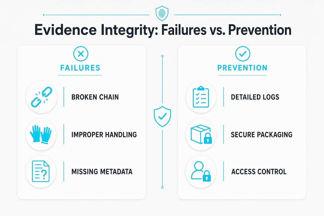 Why preserve evidence integrity: a legal guide 2 Infographic comparing evidence failures and prevention