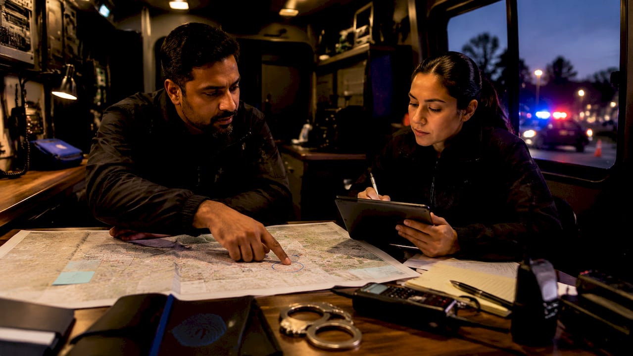 Steps to a crime scene investigation: the full guide 1 Investigators planning crime scene boundaries in command vehicle
