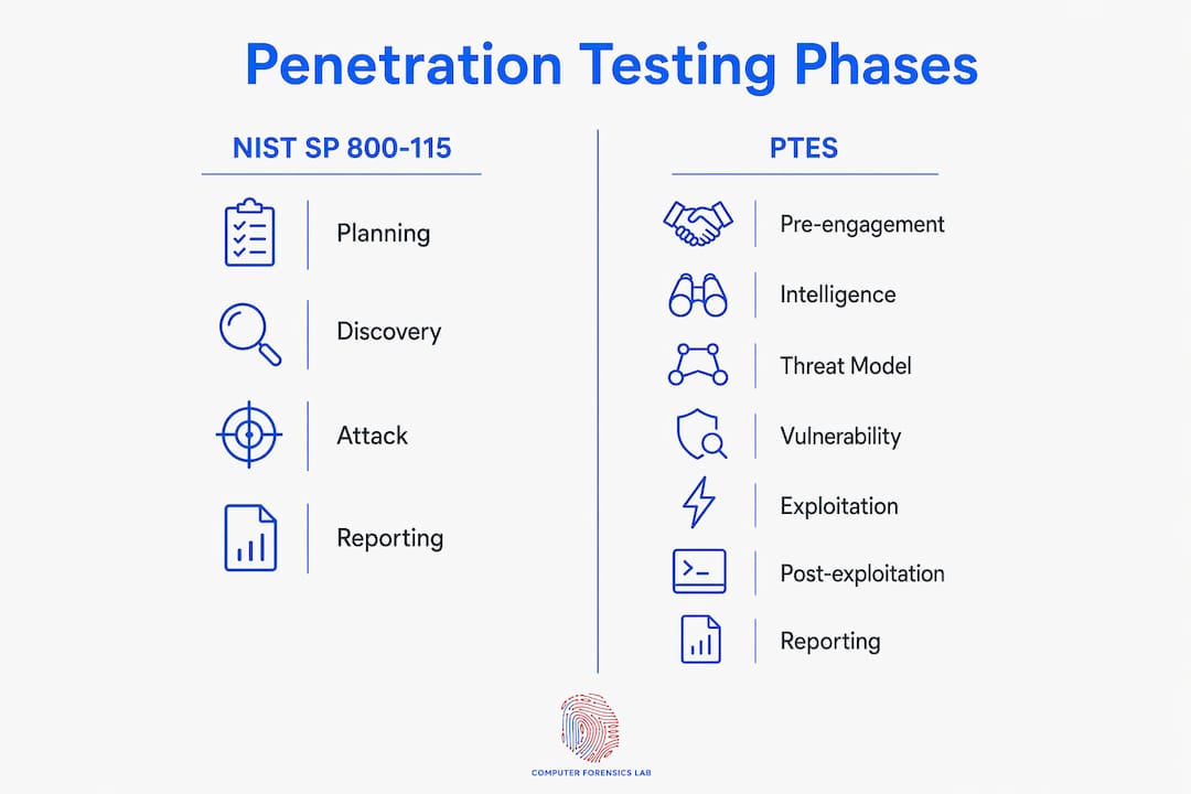 Penetration testing process: a practitioner's guide 2 Infographic comparing penetration testing process frameworks