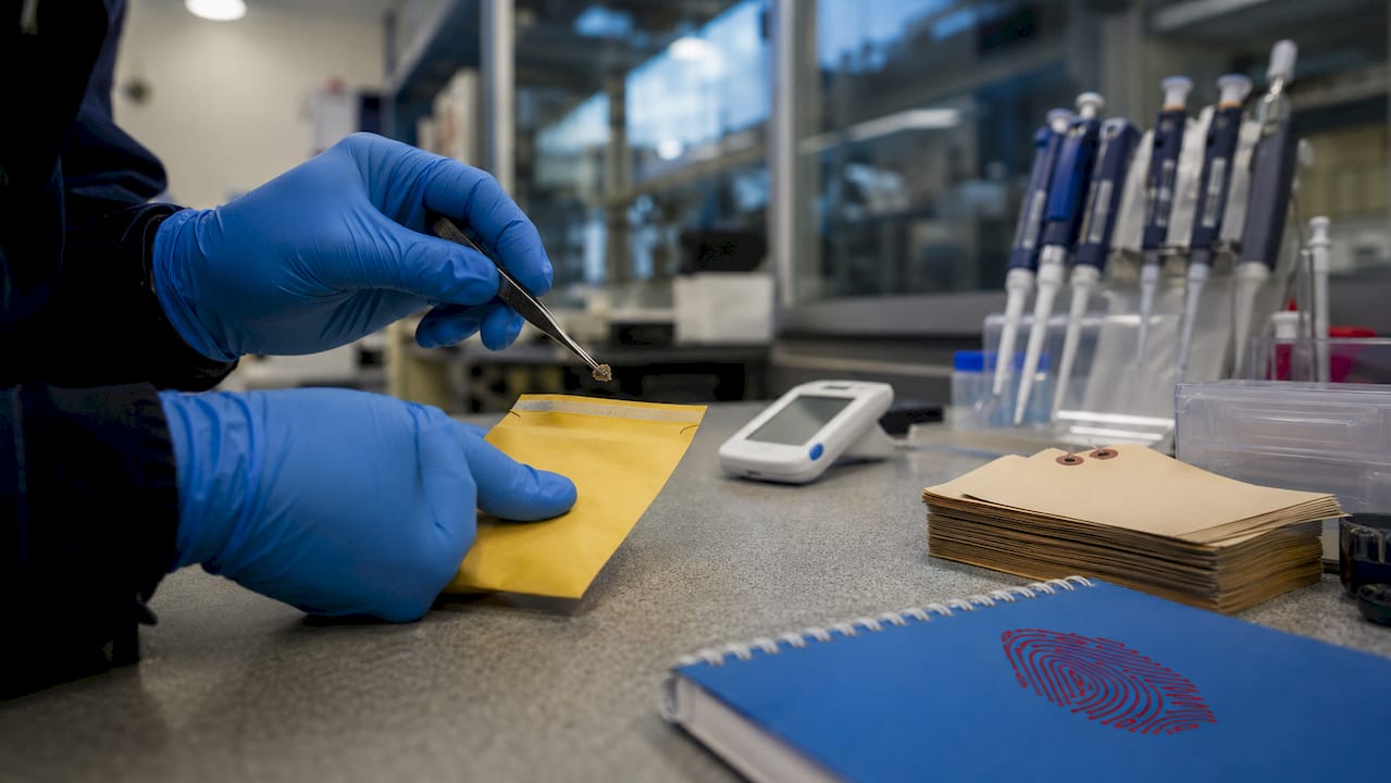 Best practices for evidence handling: a specialist guide 2 Gloved hands collecting biological evidence sample