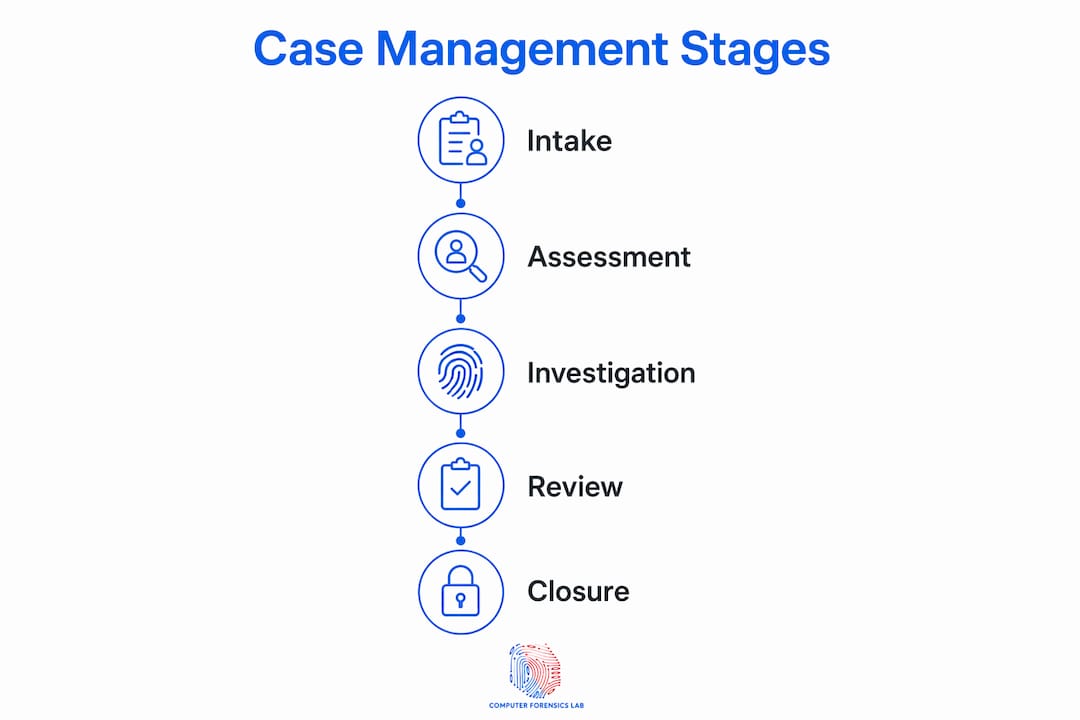 Role of case management in investigations: a guide 2 Infographic outlining steps in case management process