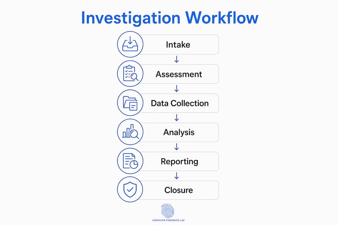 Investigation workflow explained for legal professionals 2 Infographic showing investigation workflow steps