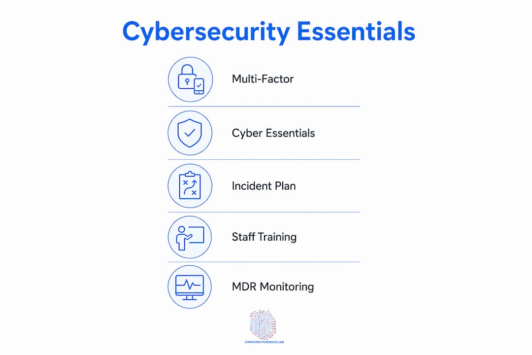 Cybersecurity for solicitors: the 2026 UK guide 2 Infographic showing essential cybersecurity tools for solicitors