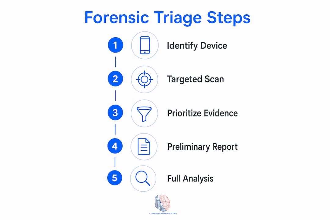 What is forensic triage: a guide for legal professionals 1 Infographic showing steps in forensic triage process
