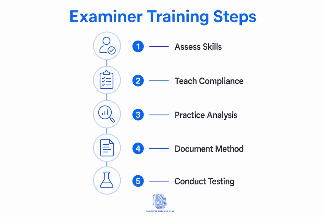 How to hone data examiners: 2026 best practices guide 2 Infographic of five best practice training steps