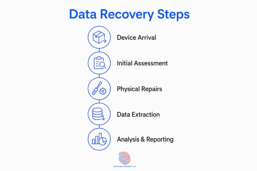 Phone data specialists: a guide for legal professionals 2 Infographic detailing phone data recovery steps