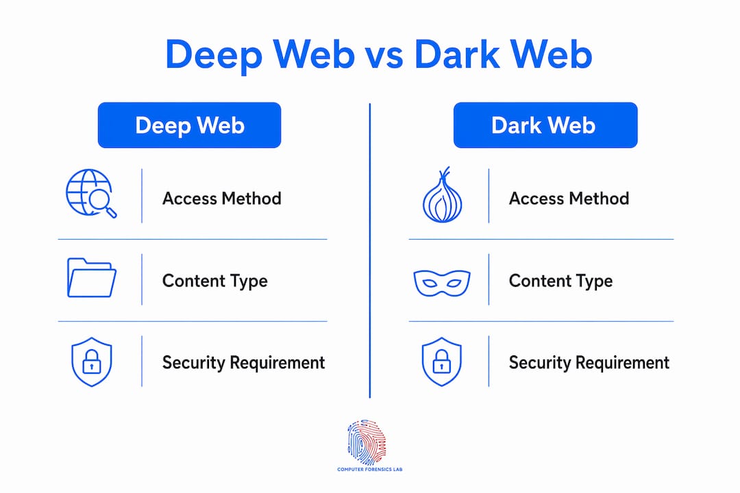 What is deep web investigation: a guide for professionals 1 Infographic comparing deep web and dark web