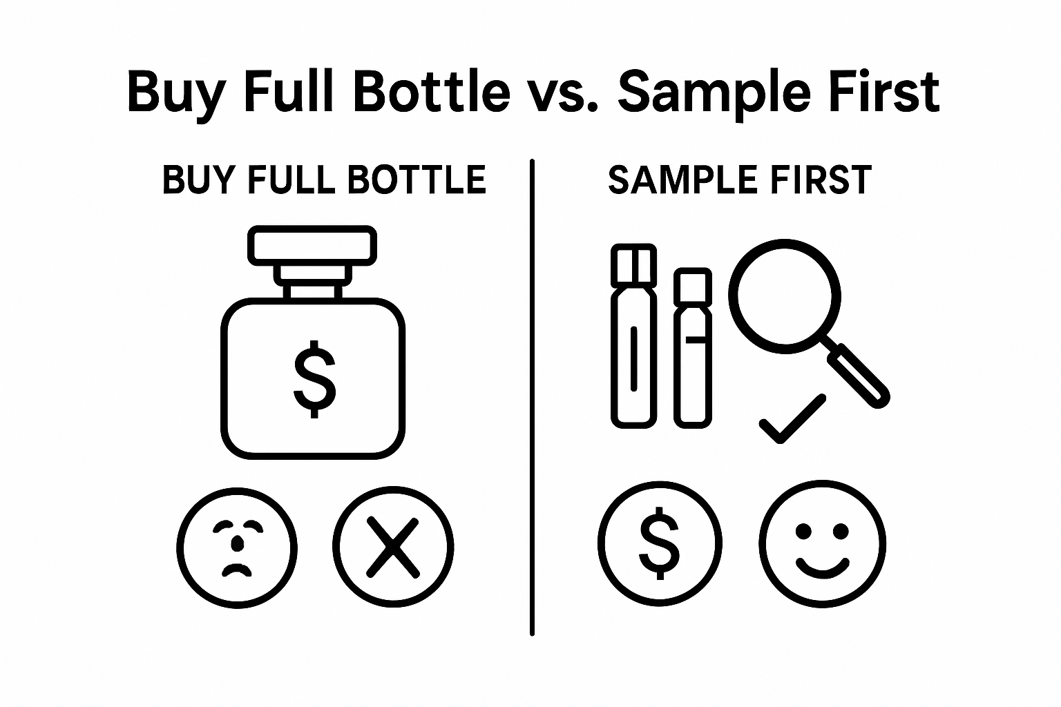 Sampling vs. full bottle fragrance cost comparison infographic