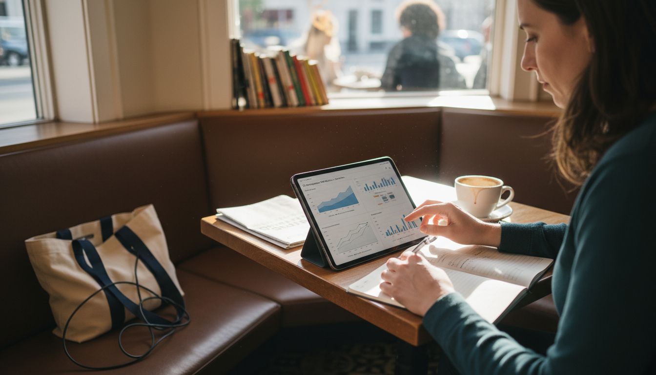 Woman reviews Instagram growth analytics