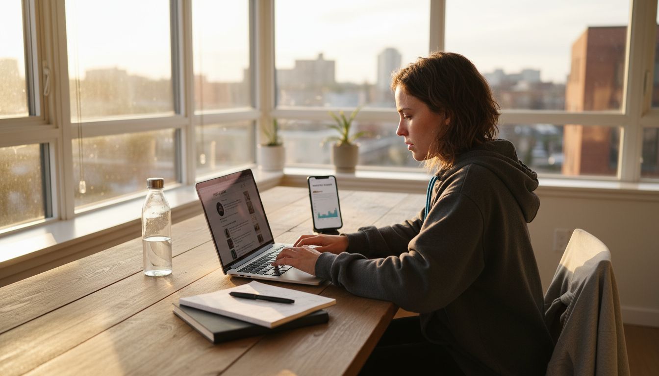 Creator planning Instagram growth on laptop