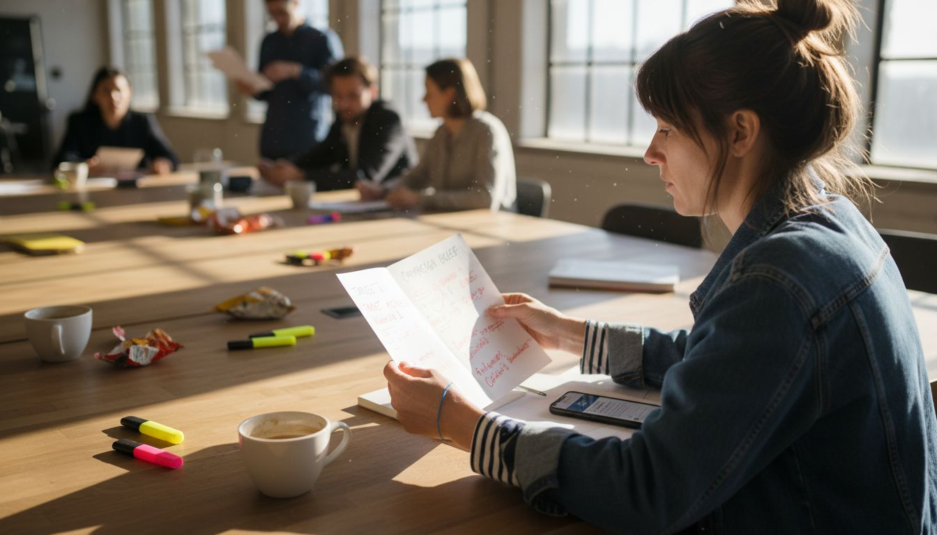 Marketer reviewing Instagram ad campaign draft