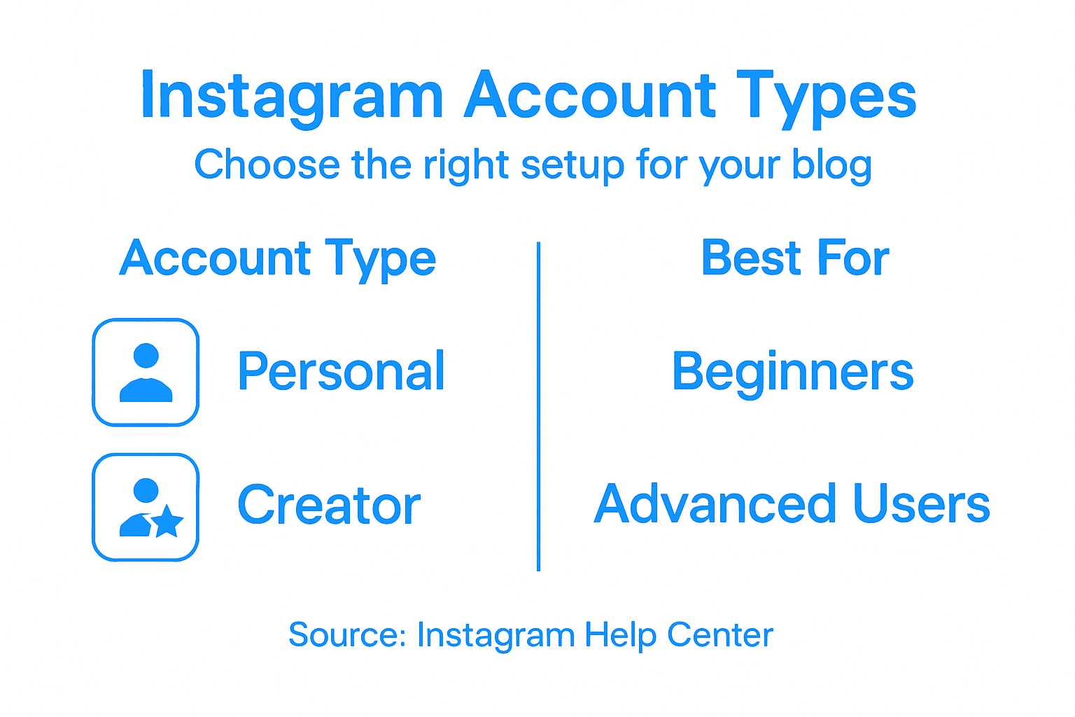 Infographic showing Instagram account types