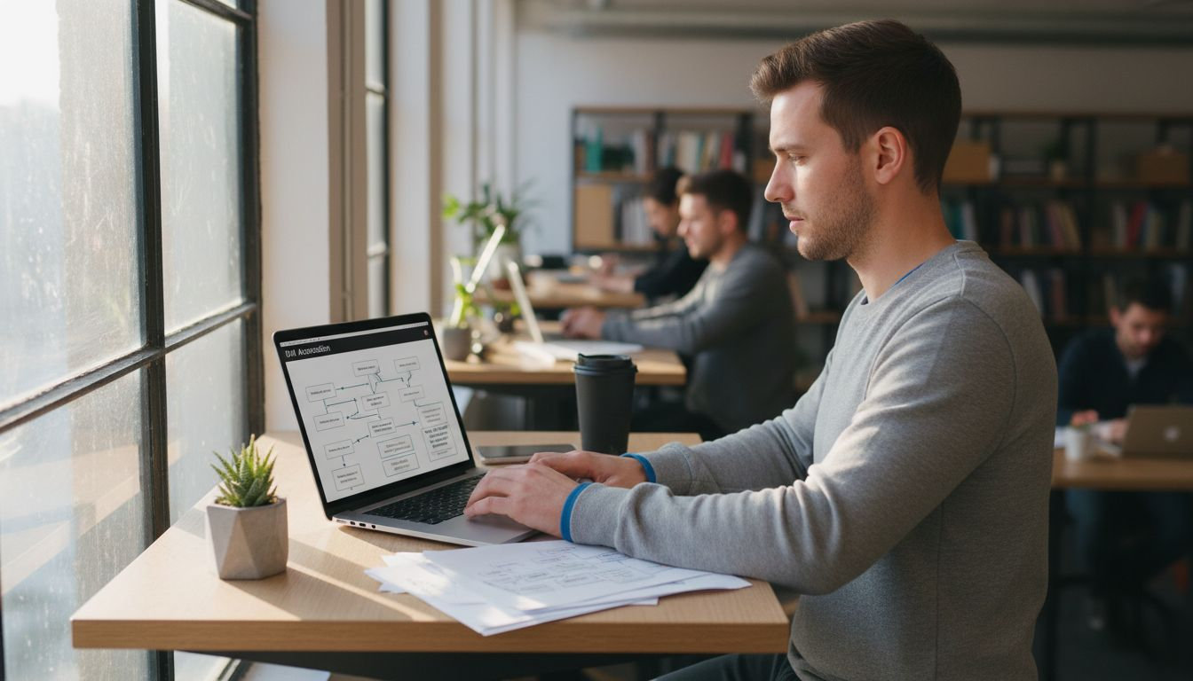 Man edits DM automation workflow on computer
