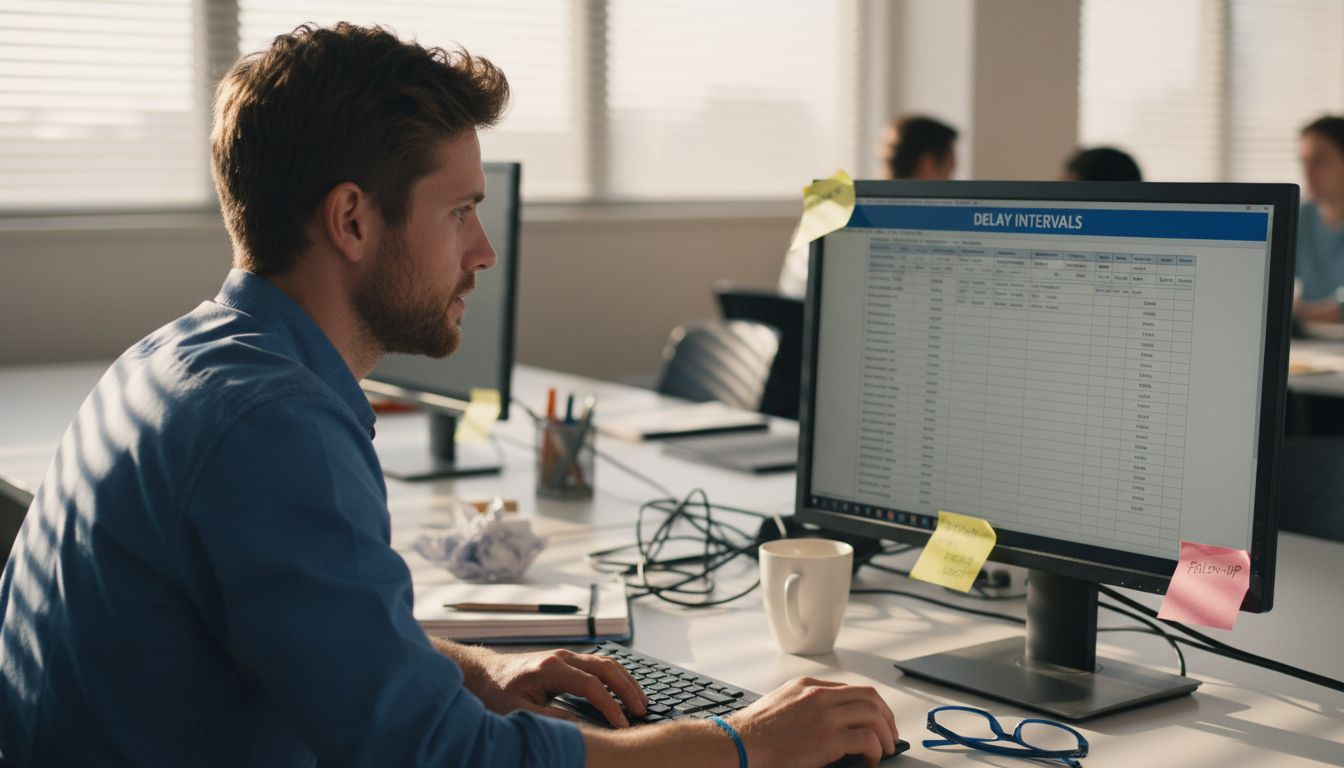 Man configuring message delay intervals workspace