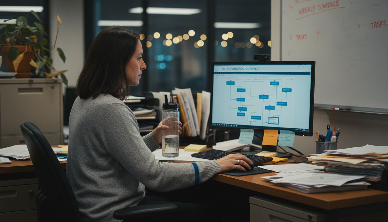 Woman configuring DM automation at desk