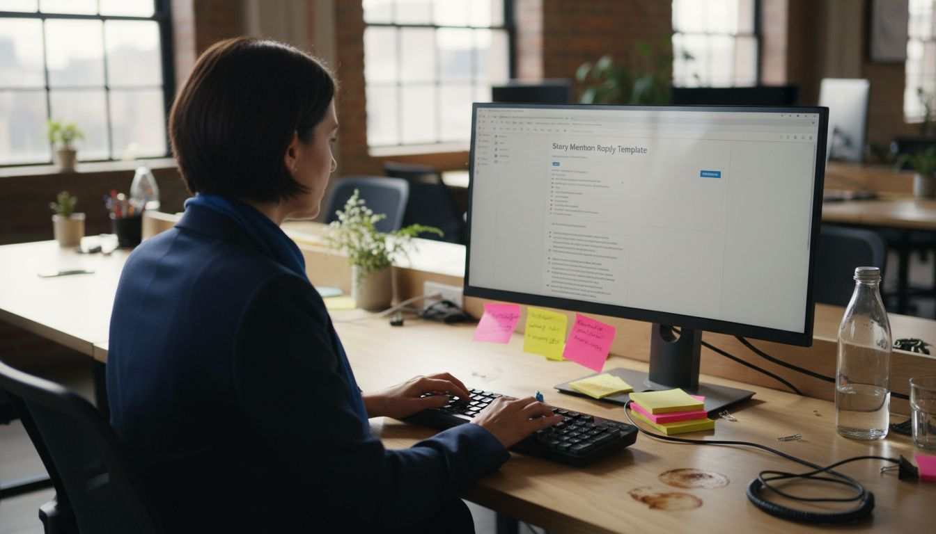 Marketer creating reply template at desk