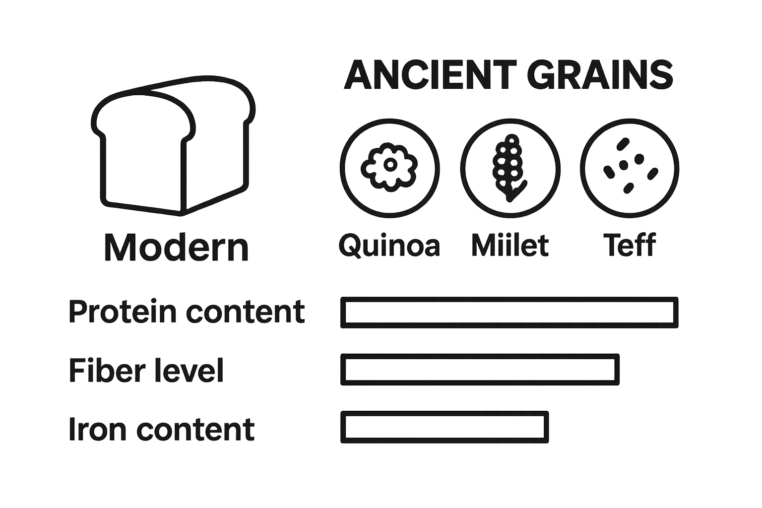 Comparison infographic of modern wheat versus ancient grains nutritional content
