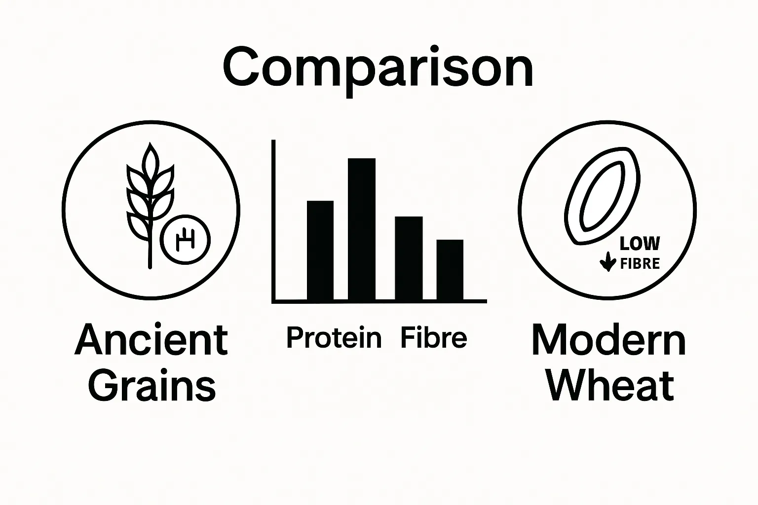 Infographic comparing ancient grains and modern wheat nutrition