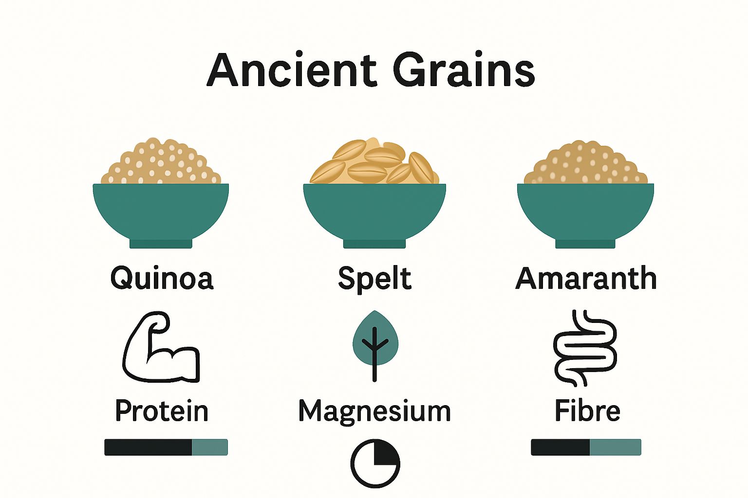 Infographic comparing nutrition in quinoa, spelt, and amaranth