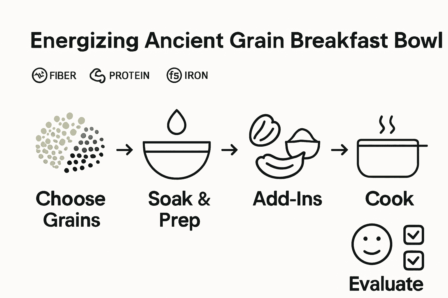 Infographic showing the steps to prepare an energising ancient grain breakfast bowl