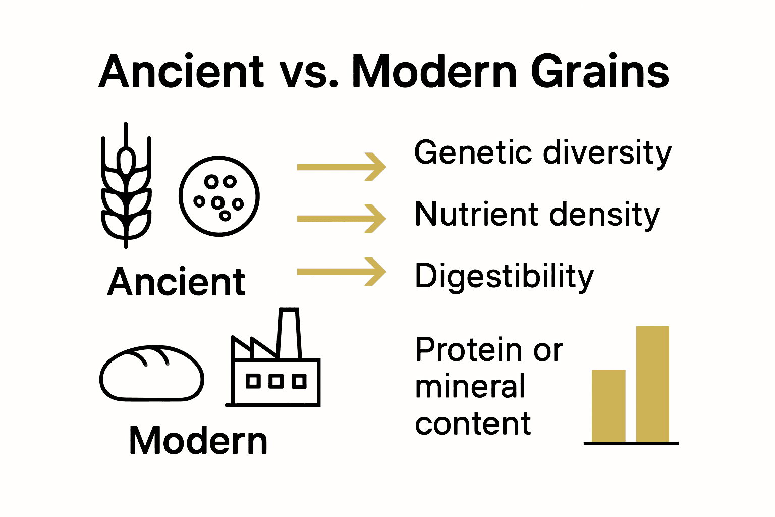 Infographic comparing ancient and modern grains in nutrition and diversity