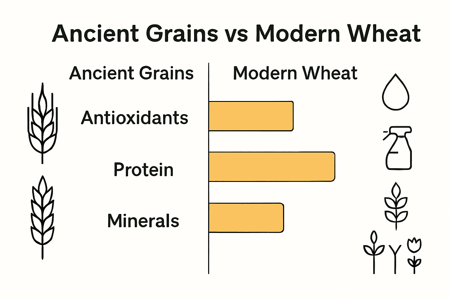 Infographic comparing ancient grains and modern wheat nutrition and sustainability
