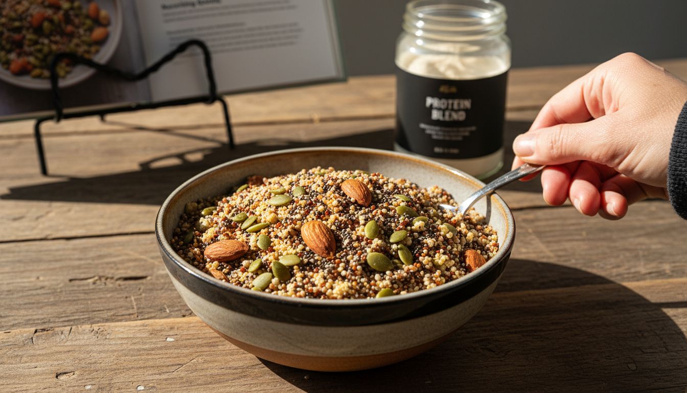 Bowl with ancient grains, nuts, and seeds
