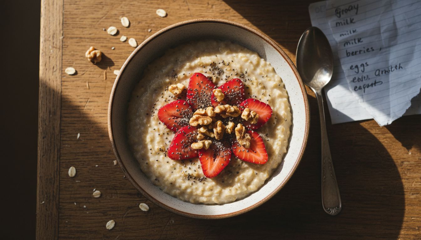 Bowl of porridge with healthy toppings