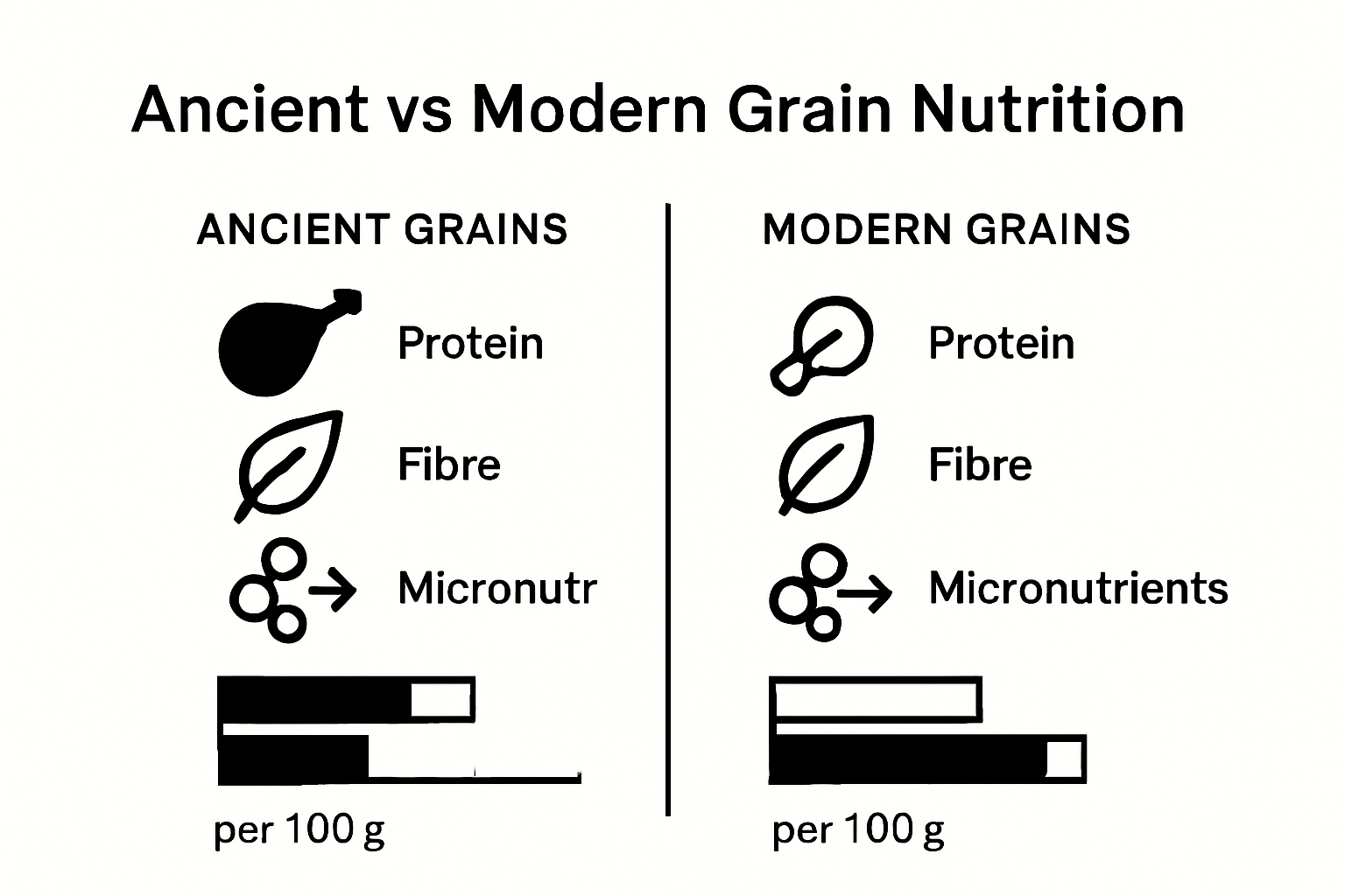 Infographic comparing ancient and modern grain nutrition